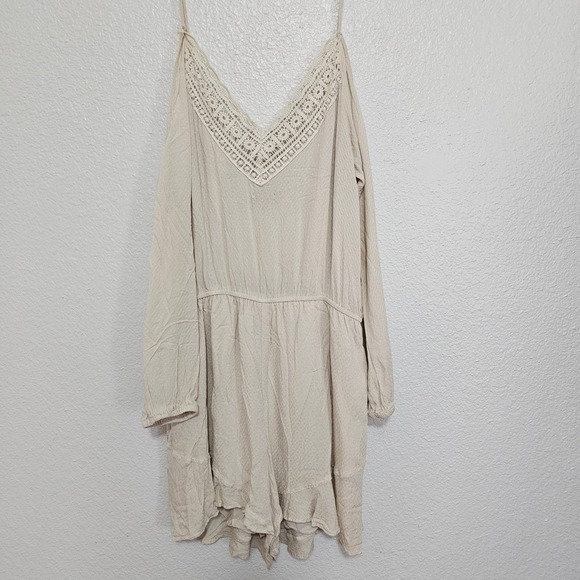 Ecote Cream Romper Crochet Open Cold Shoulder Boho Bohemian ‎ L - Picture 5 of 9